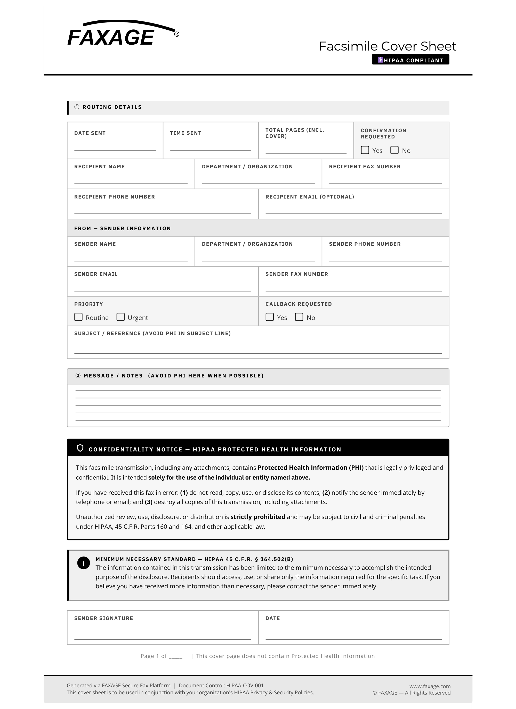 HIPAA Compliant Fax Cover Sheet Image