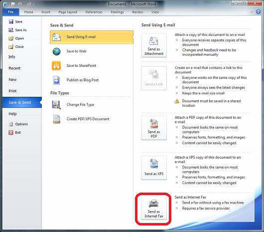Send fax with Word